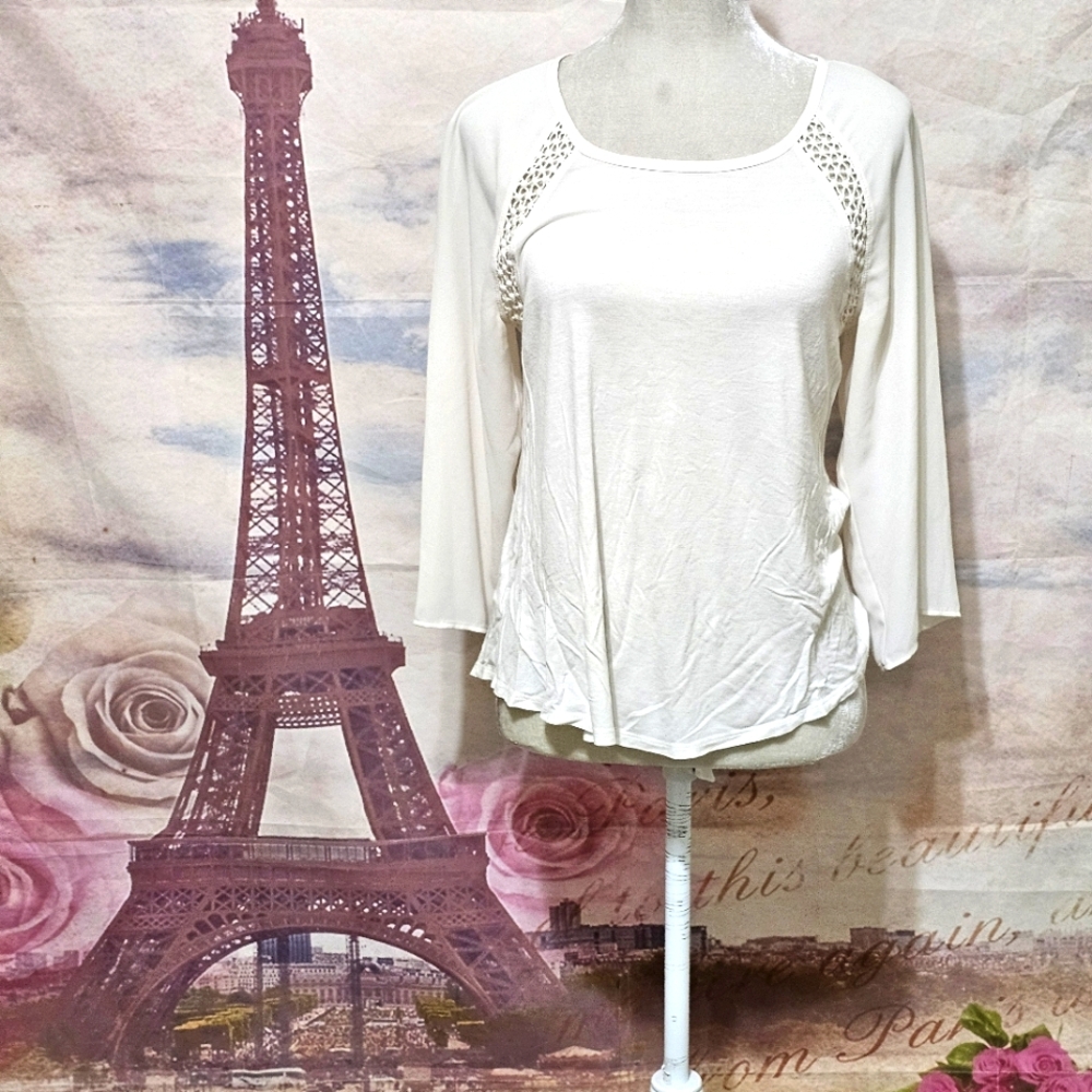 LOFT Cream Women's Blouse with Lace Detail
